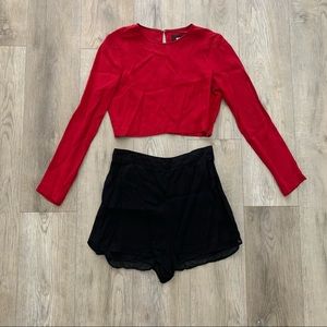 Red Long-Sleeve Crop Top - Women